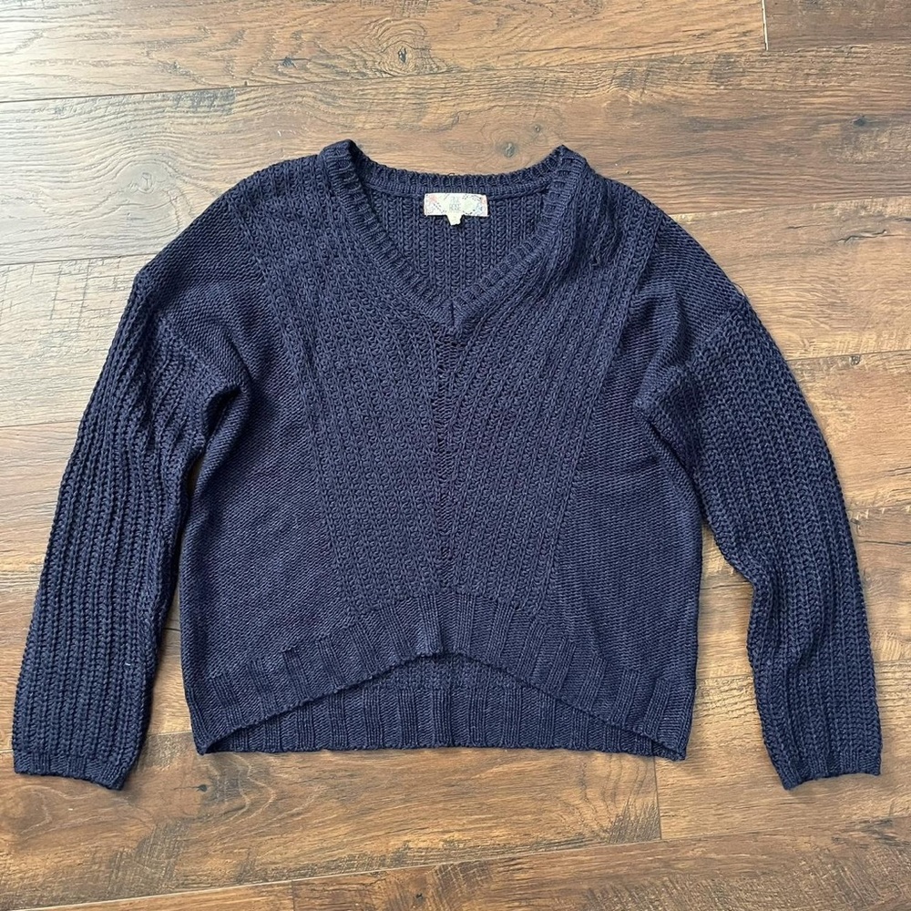 Pink Rose Deep Blue V-Neck Sweater